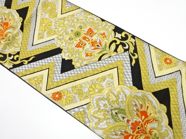 アンティーク　花更紗模様織り出し袋帯（着用可）